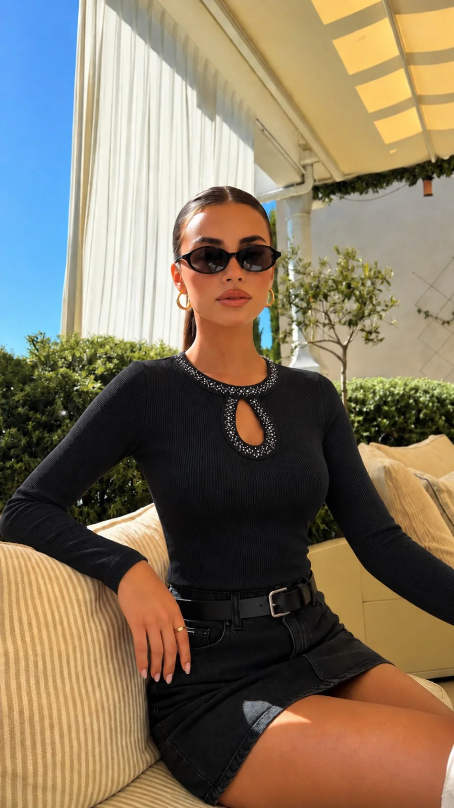 Kadın Uzun Kollu Yuvarlak Taşlı Yaka Ve Damla Detaylı Kaşkorse Bluz görsel 5