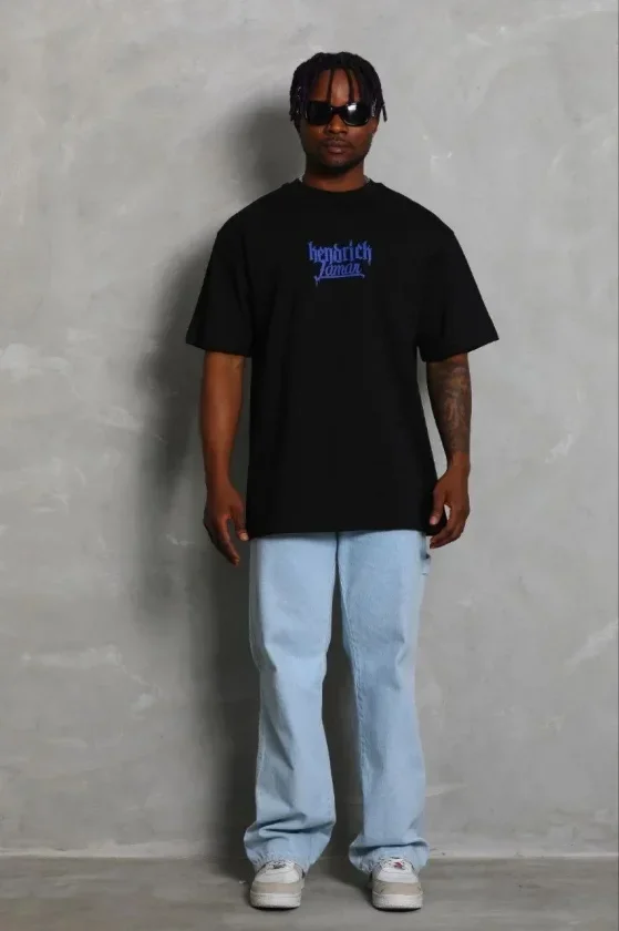 Erkek Baskılı T-Shirt Kısa Kol Bisiklet Yaka Regular Fit Rahat Kalıp Günlük Tişört - Siyah