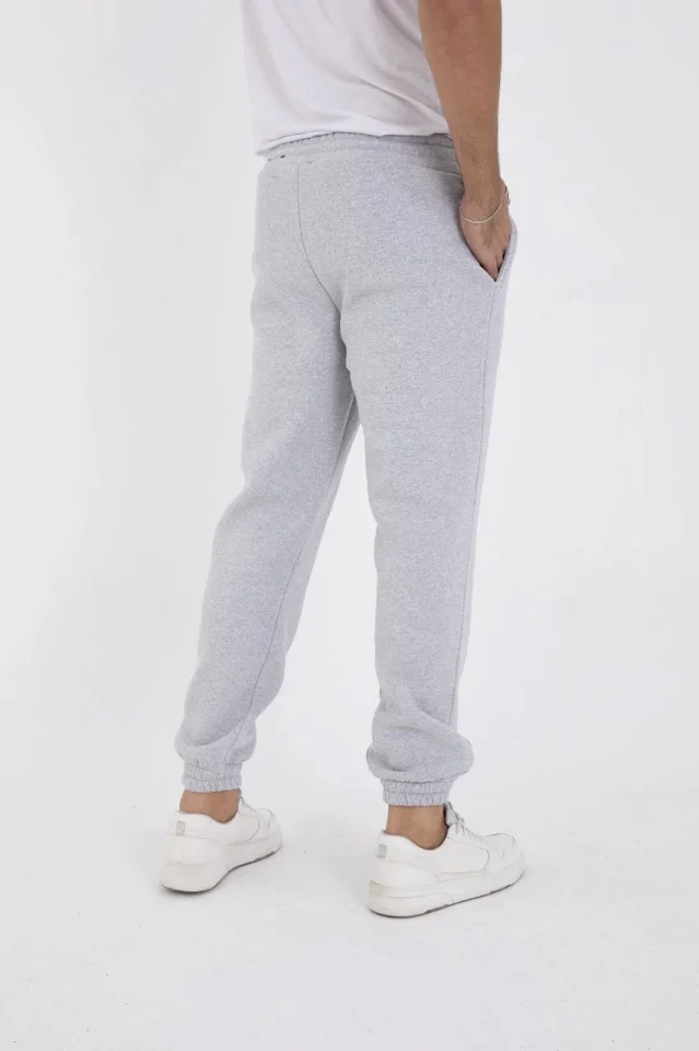 Unisex Kışlık Üç İplik Lastikli Eşofman Pantolon - Gri görsel 3