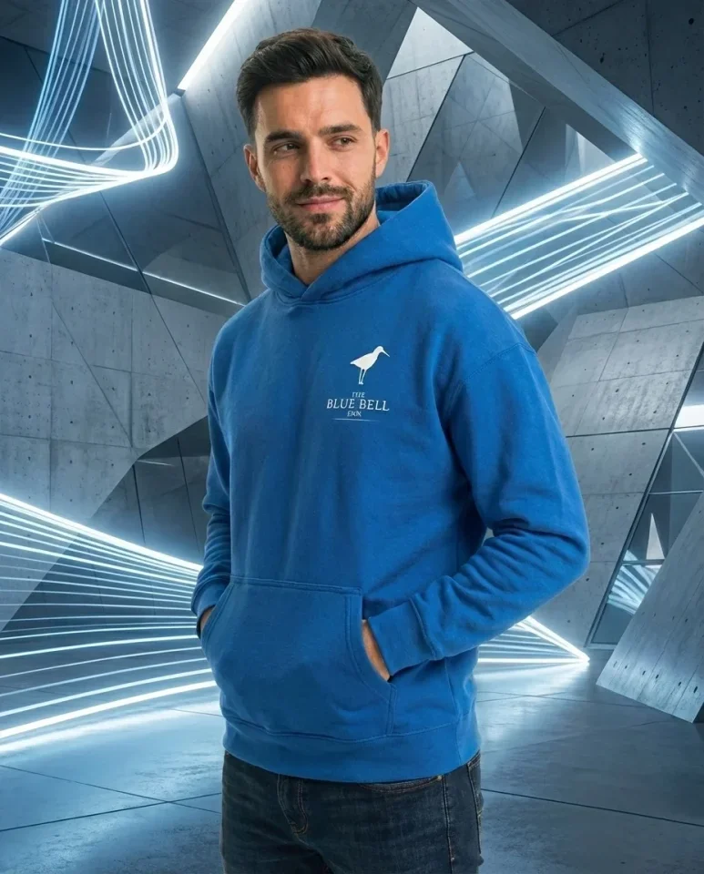 Erkek Kapüşonlu Double Oversize Üç İplik Pamuklu Deniz Yelken Baskılı Kanguru - Saks Mavisi görsel 2