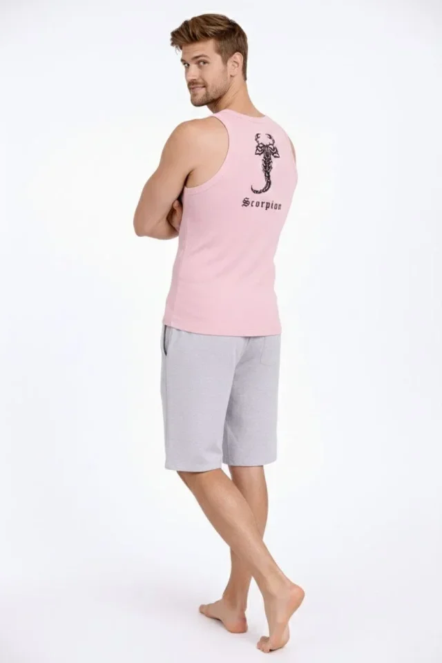 Erkek Fitilli Atlet Sıfır Yaka Slim Fit Arka Baskılı Spor Atlet - Pembe görsel 2