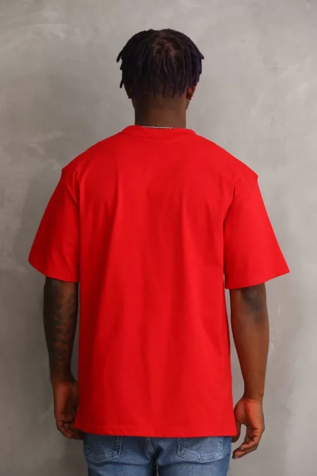 Unisex Baskılı Oversize T-Shirt - Kırmızı görsel 2
