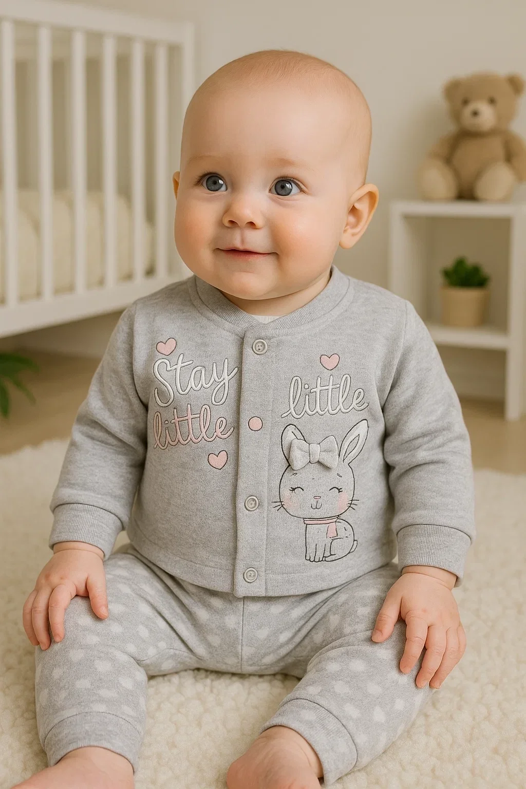 Stay Little Puan Desenli 3'lü Hırkalı Kız Bebek Takım