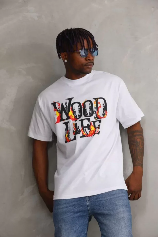 Unisex Baskılı Oversize T-Shirt - Beyaz görsel 3