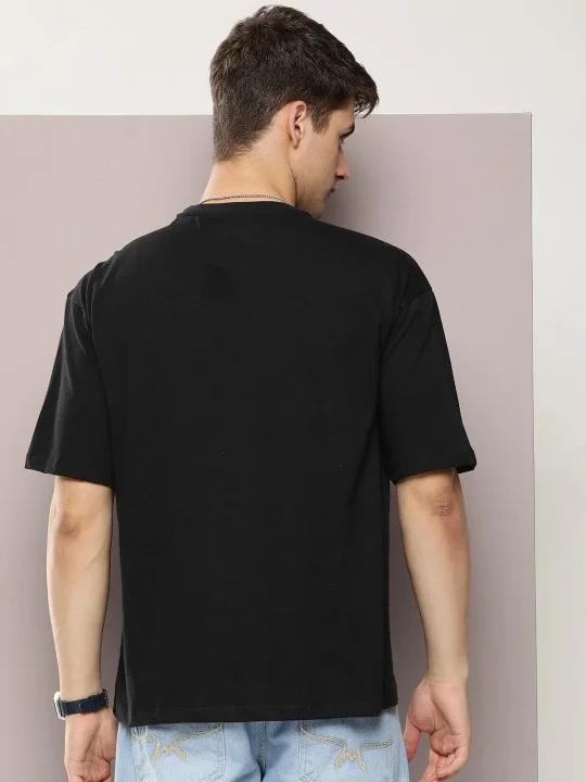 Erkek Baskılı Oversize T-shirt - Siyah görsel 3
