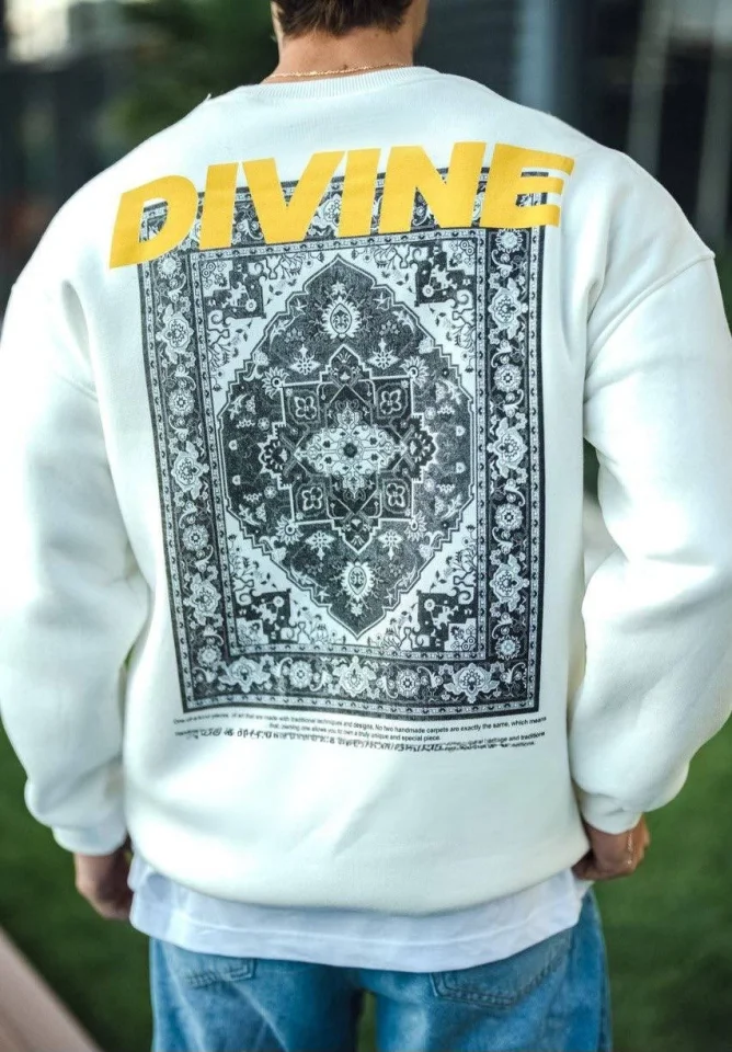 Kışlık Bisiklet Yaka Baskılı SweatShirt - Beyaz görsel 2