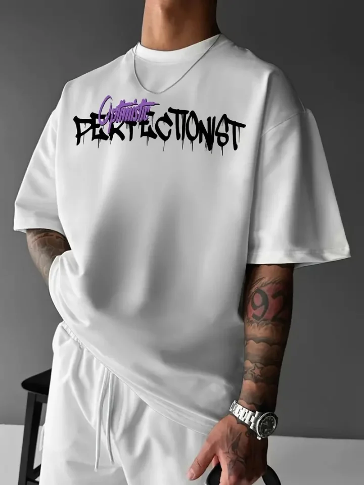 Baskılı Oversize Bisiklet Yaka T-shirt - Beyaz görsel 2