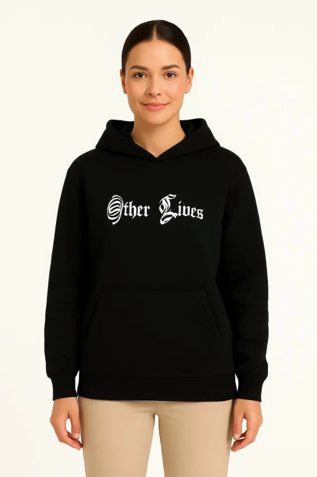 Üç İplik Kapşonlu ön Ve Arka Baskılı SweatShirt Hoodie- Siyah görsel 3