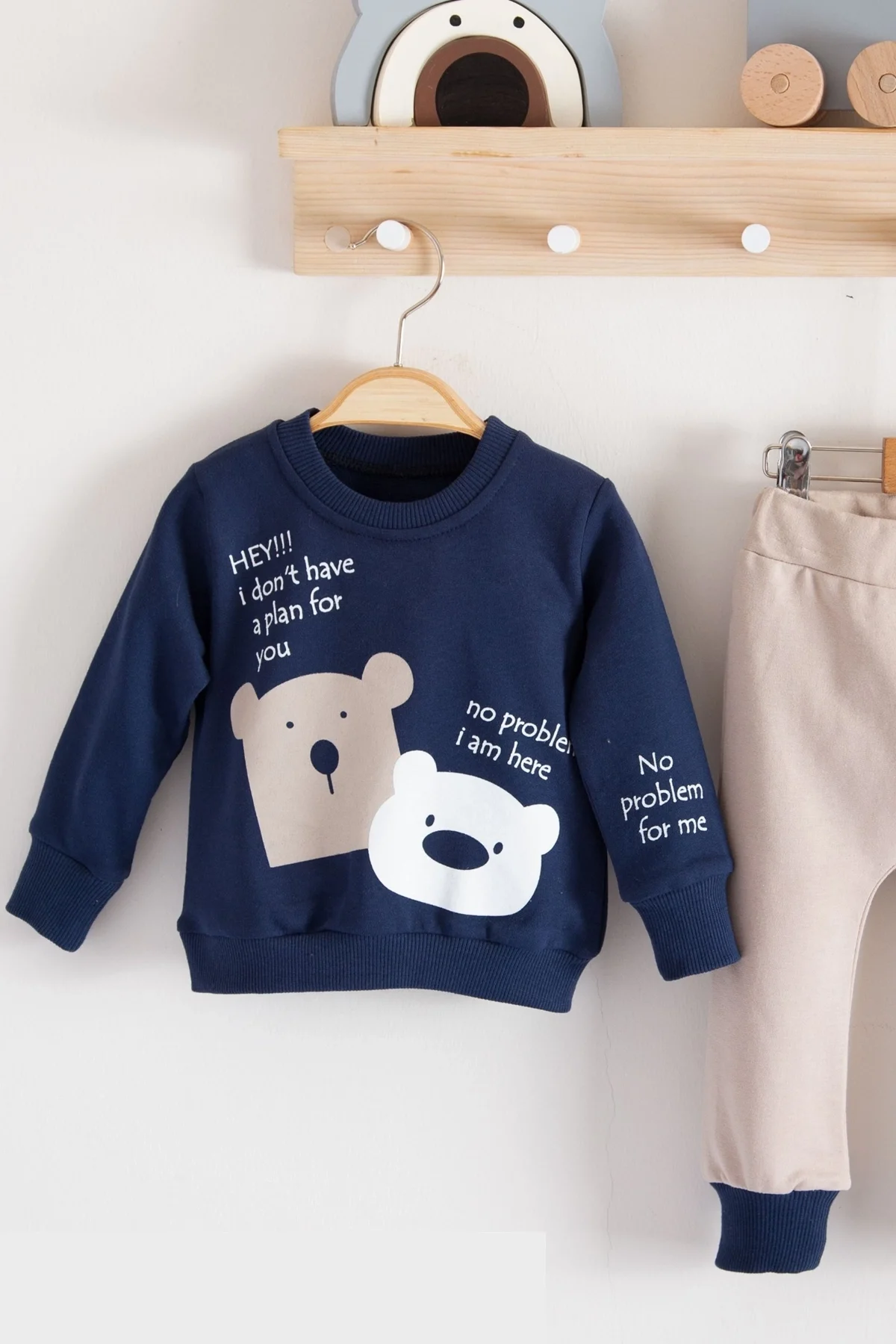 No Problem Yazılı Bear Desenli 2'li Erkek Bebek Takımı görsel 3