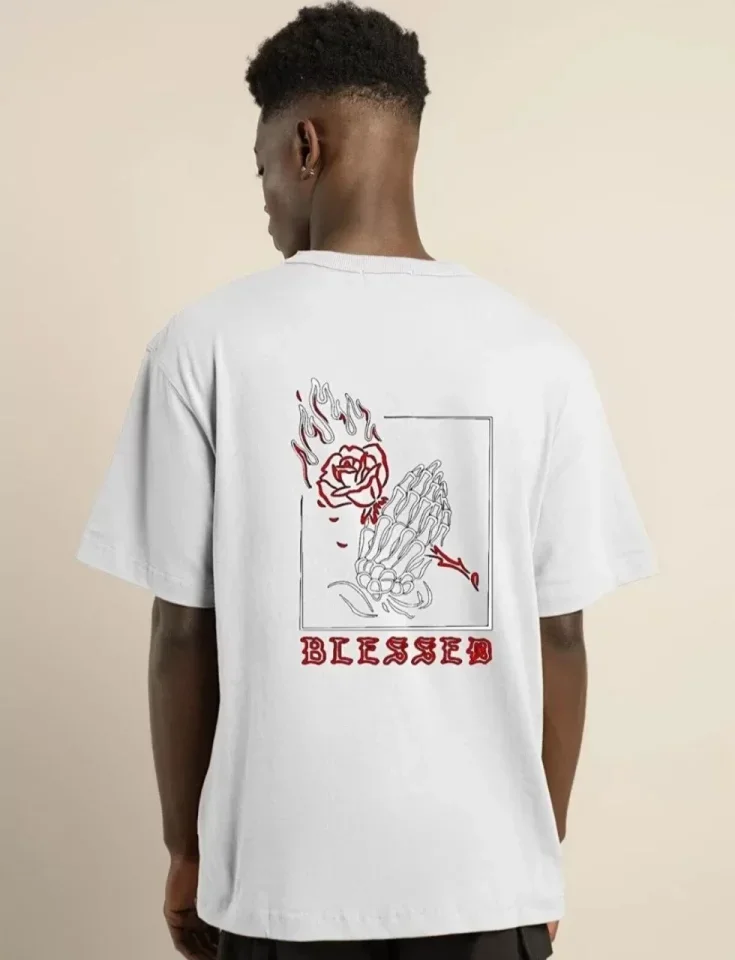 Unisex Bisiklet Yaka Oversize Baskılı T-Shirt - Beyaz görsel 2