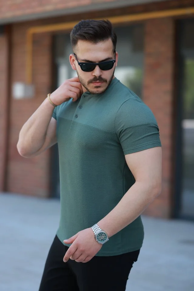 Erkek Hakim Yakalı Kısa Kollu Pamuklu T-shirt görsel 2