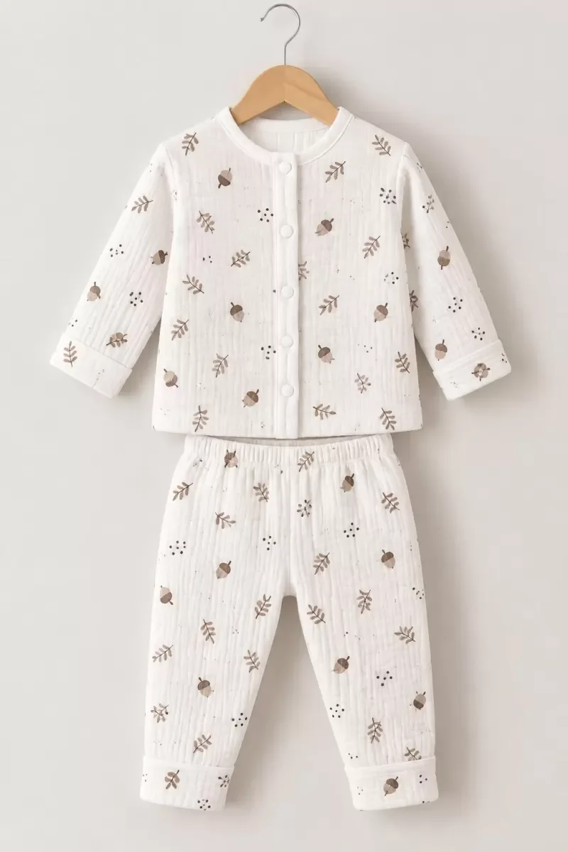 3-12 Ay Palamut Baskılı Çıtçıtlı Penye Bebek Pijama Takımı