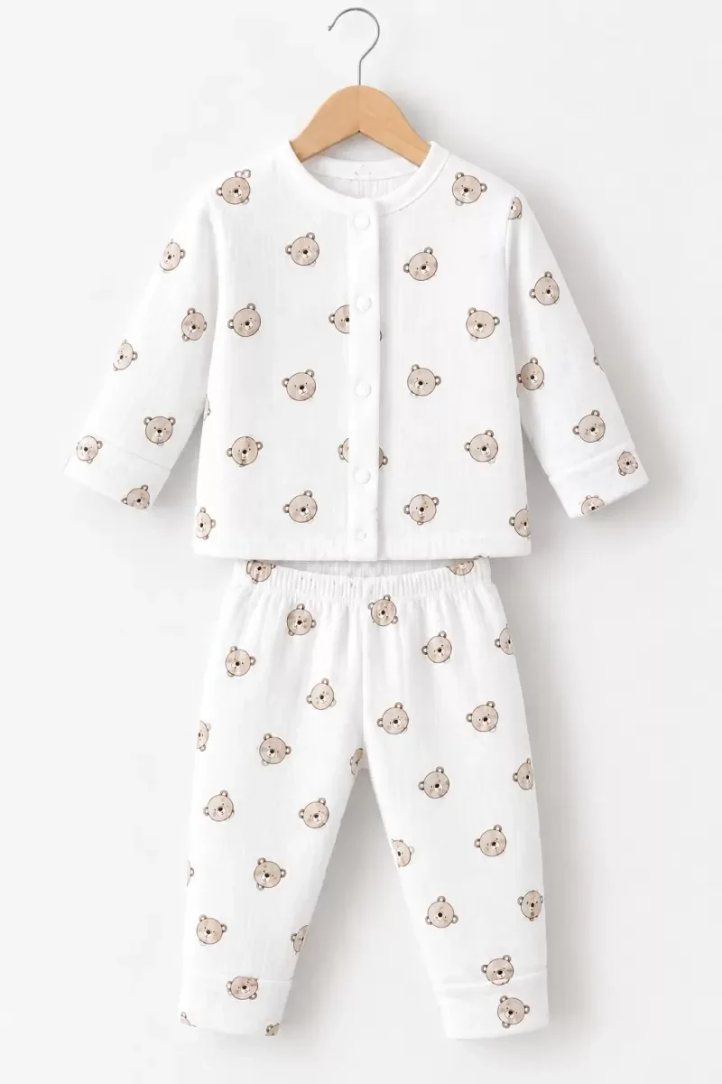 3-12 Ay Ayıcık Baskılı Çıtçıtlı Penye Bebek Pijama Takımı