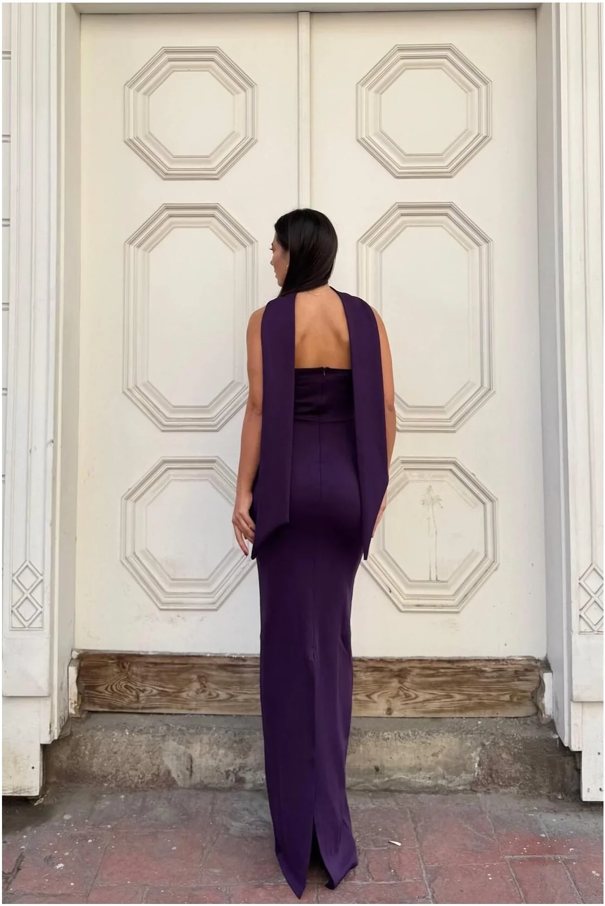 Kadın Modern Stil Scuba Esnek Kumaş Straplez Balık Kesim Abiye Elbise görsel 2
