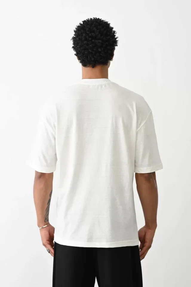 Unisex Baskılı Oversize T-Shirt - Beyaz görsel 4