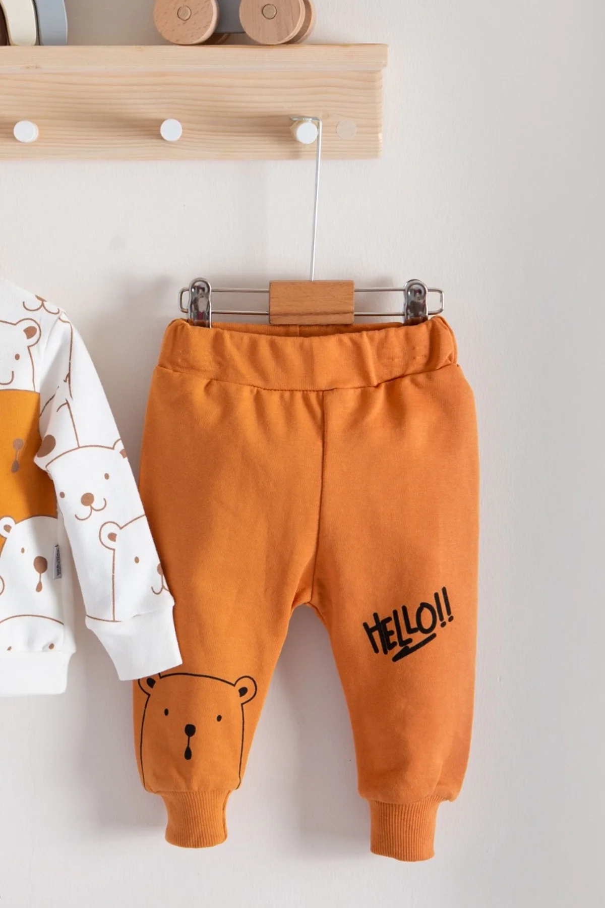 Hello Bear Desenli Pamuklu 2'li Erkek Bebek Takımı görsel 3