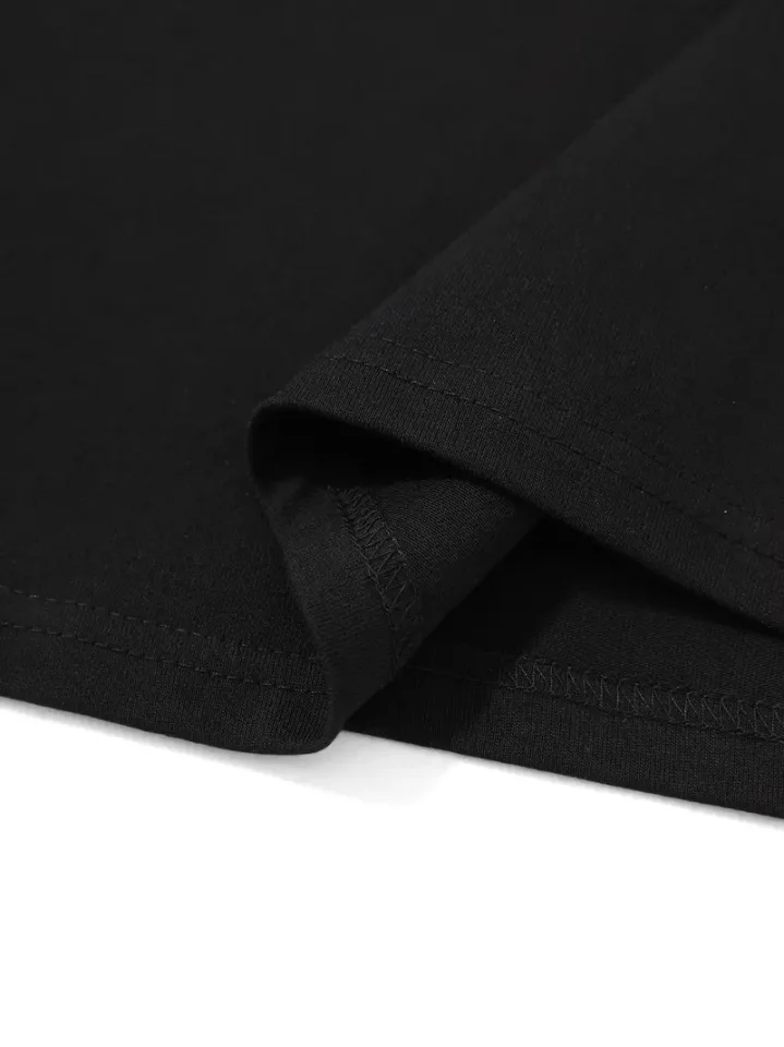 Baskılı Oversize Bisiklet Yaka T-shirt - Siyah görsel 4