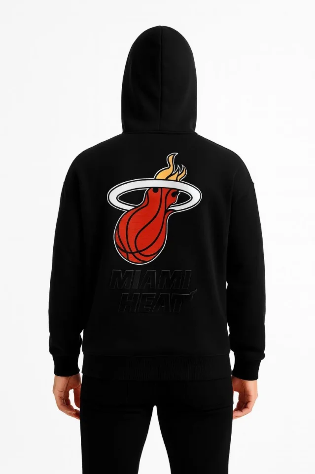 Üç İplik Kapüşonlu Ön Ve Arka Baskılı SweatShirt Hoodie - Siyah görsel 3