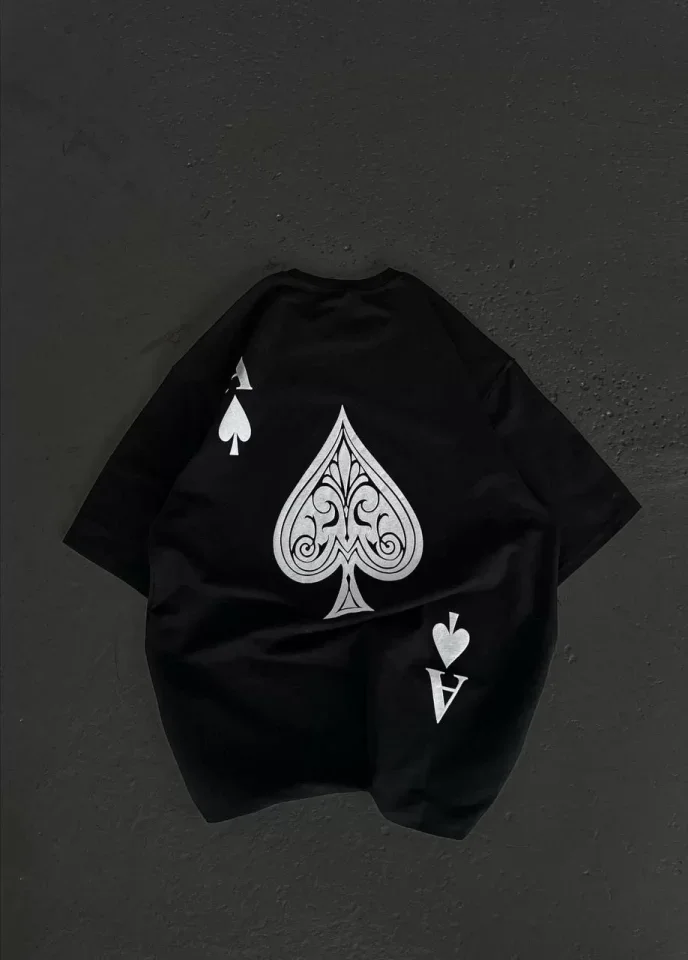Unisex Bisiklet Yaka Baskılı Oversize T-Shirt - Siyah görsel 2