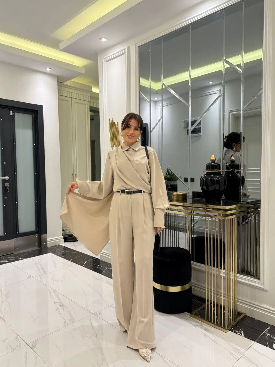 Kadın Uzun Kollu şal Detaylı Bluz Ve Pantolon Ikili Takım (kemer Dahil Değil) görsel 2