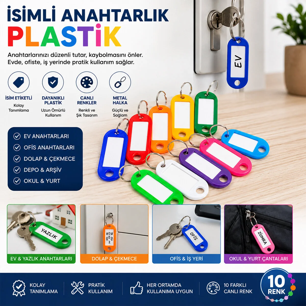 Boş İsimli Anahtarlık - Plastik - Karışık Renk - Kişiselleştirilebilir - 1 Adet görsel 2