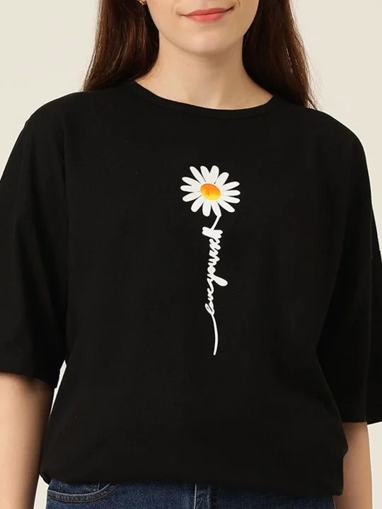 Baskılı T-shirt - Siyah görsel 4
