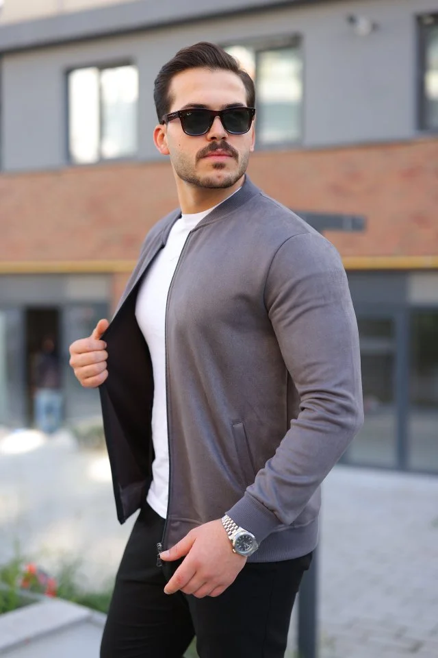 Erkek Scuba Süet Kumaş Bomber Hırka görsel 4