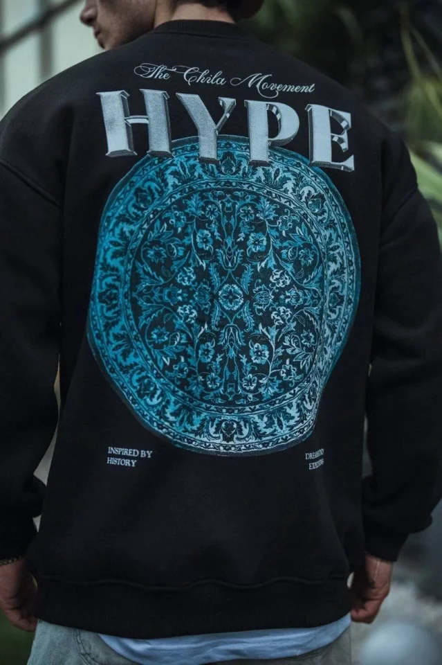 Üç İplik Bisiklet Yaka Baskılı SweatShirt - Siyah görsel 3