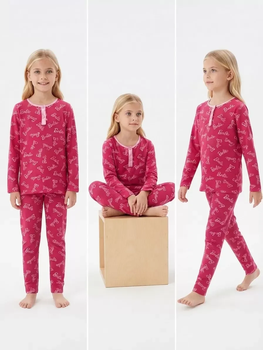 6/14 Yaş Yazı Baskılı Pamuk Penye Çocuk Pijama Takımı