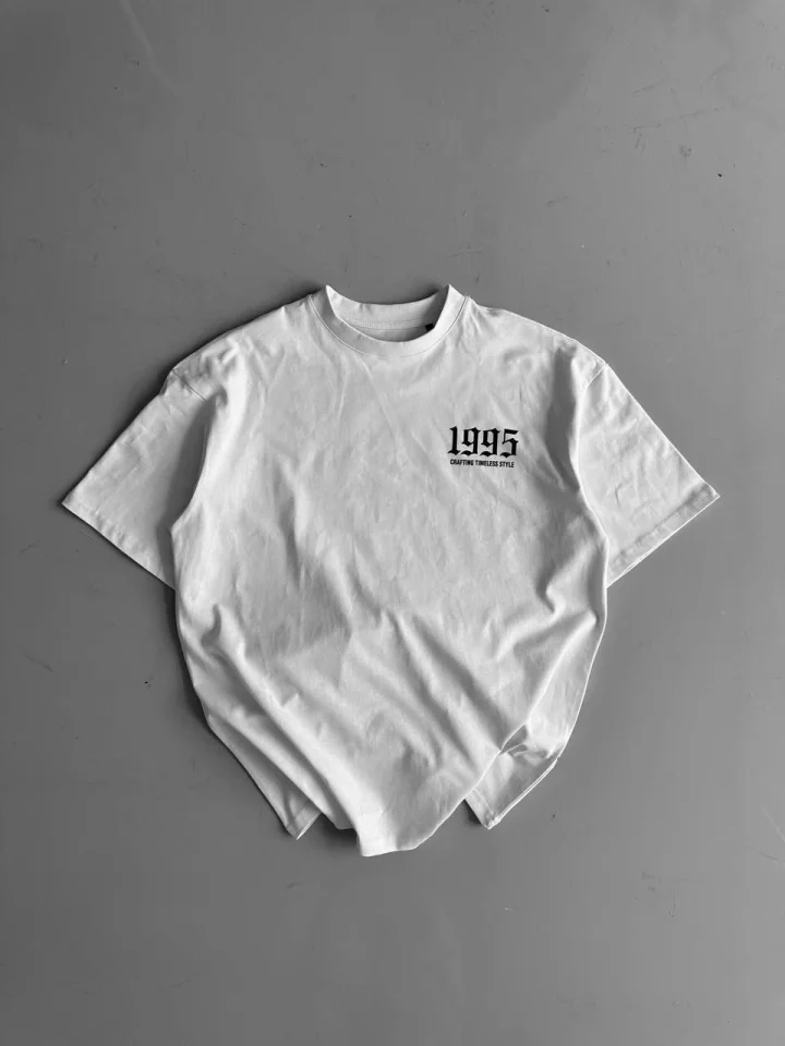 Baskılı Oversize Bisiklet Yaka T-shirt - Beyaz
