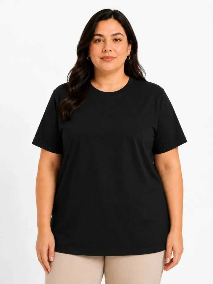 Battal Big Size Basic Tişört Bisiklet Yaka Rahat Kalıp T-Shirt - Siyah görsel 2