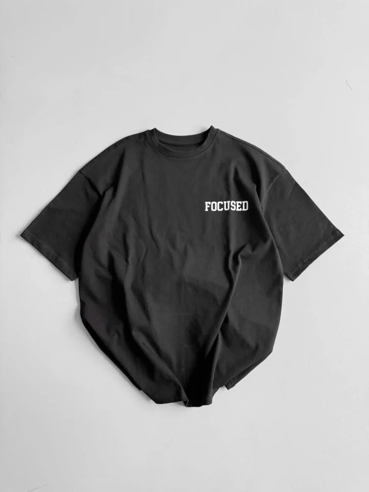 Baskılı Oversize Bisiklet Yaka T-shirt - Siyah görsel 2