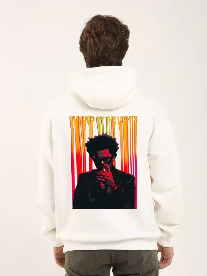 Unisex Baskılı Oversize Üç İplik Kapüşonlu Sweatshirt - Beyaz görsel 2