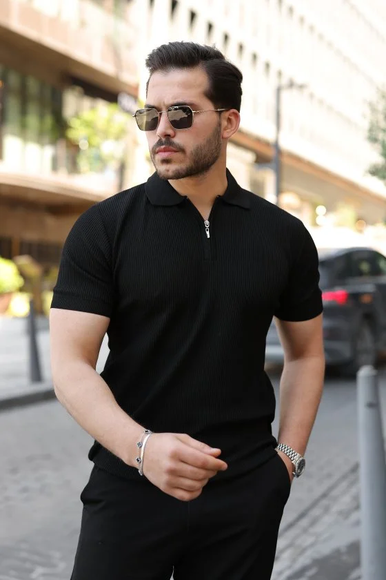Erkek Fermuarlı Yakalı Kısa Kollu Tshirt görsel 6