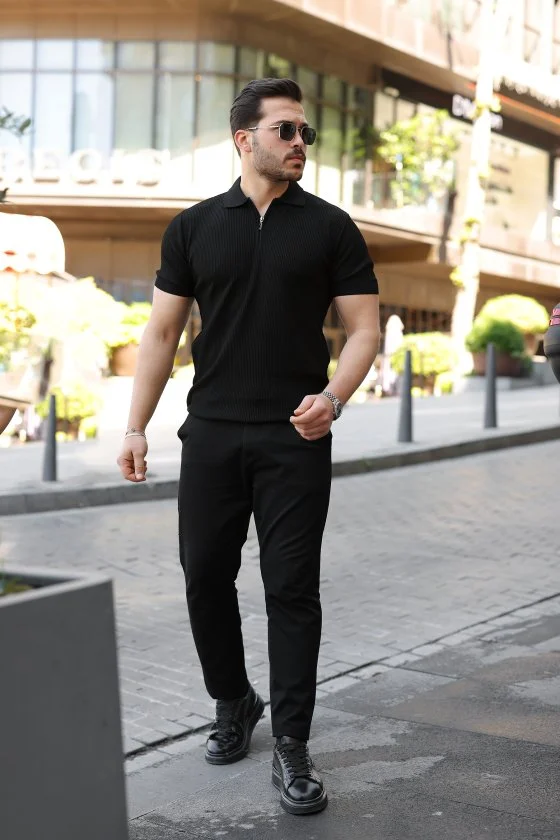 Erkek Fermuarlı Yakalı Kısa Kollu Tshirt görsel 4