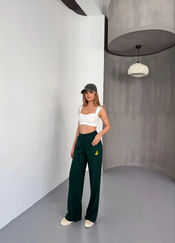 Osy Modal Yumuşak Dokulu Kumaş Nakış Işlemeli Rahat Bol Paça Eşofman Pantalon - Siyah görsel 3