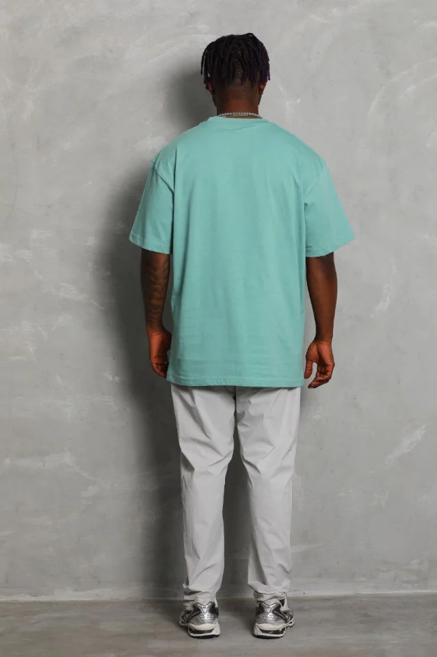 Unisex Oversize Düz Bisiklet Yaka T-Shirt - Mint Yeşili görsel 2