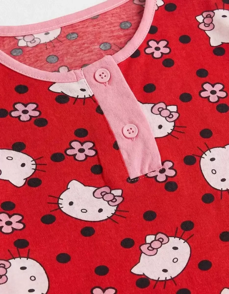 6/14 Yaş Karakter Kedi Baskılı Pamuk Penye Çocuk Pijama Takımı görsel 2