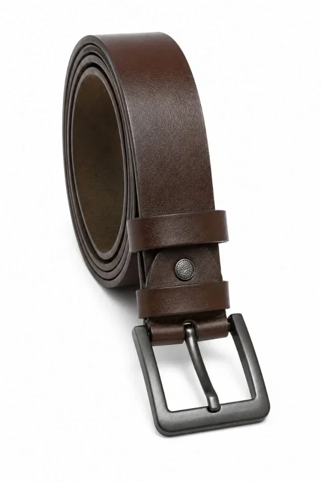 Erkek Hakiki Deri 4.5 Cm Kot Ve Kumaş Pantolon Kemeri Metal Tokalı Kahverengi görsel 2