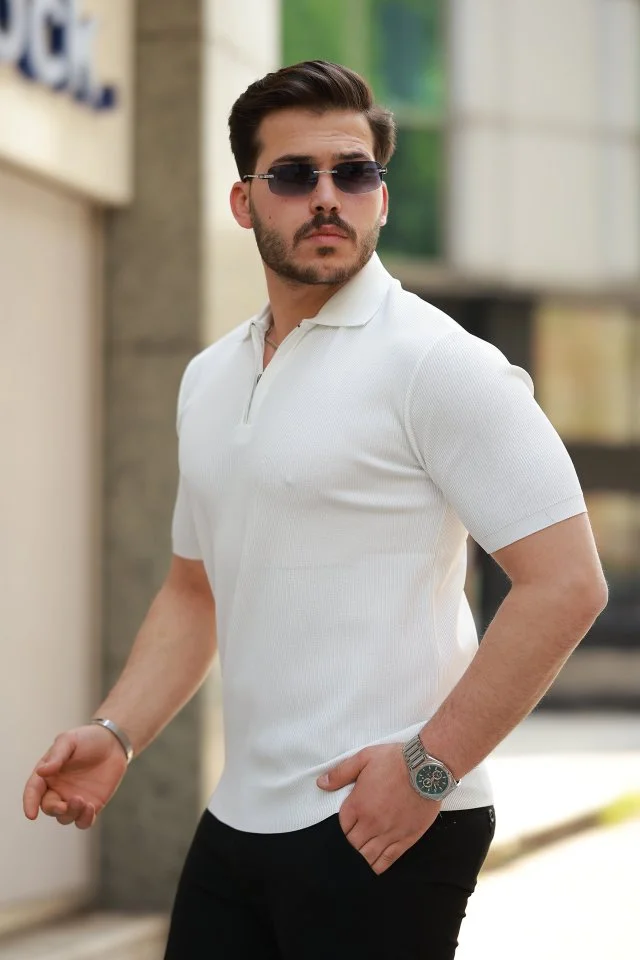 Erkek Fermuarlı Yakalı Kısa Kollu Tshirt görsel 5