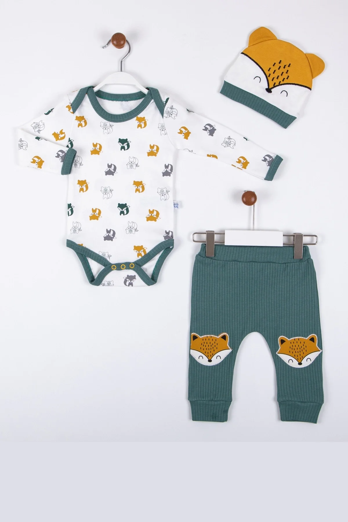 Little Fox Desenli 3'lü % 100 Pamuklu Erkek Takım görsel 2