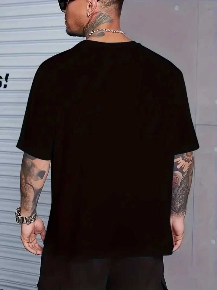 Baskılı Oversize Bisiklet Yaka T-shirt - Siyah görsel 2