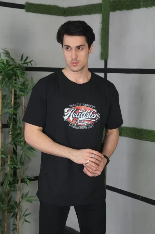 Unisex Baskılı Oversize T-Shirt - Siyah görsel 3