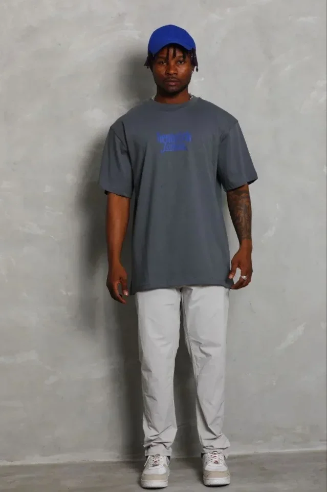 Erkek Baskılı T-Shirt Kısa Kol Bisiklet Yaka Regular Fit Rahat Kalıp Günlük Tişört - Füme görsel 3