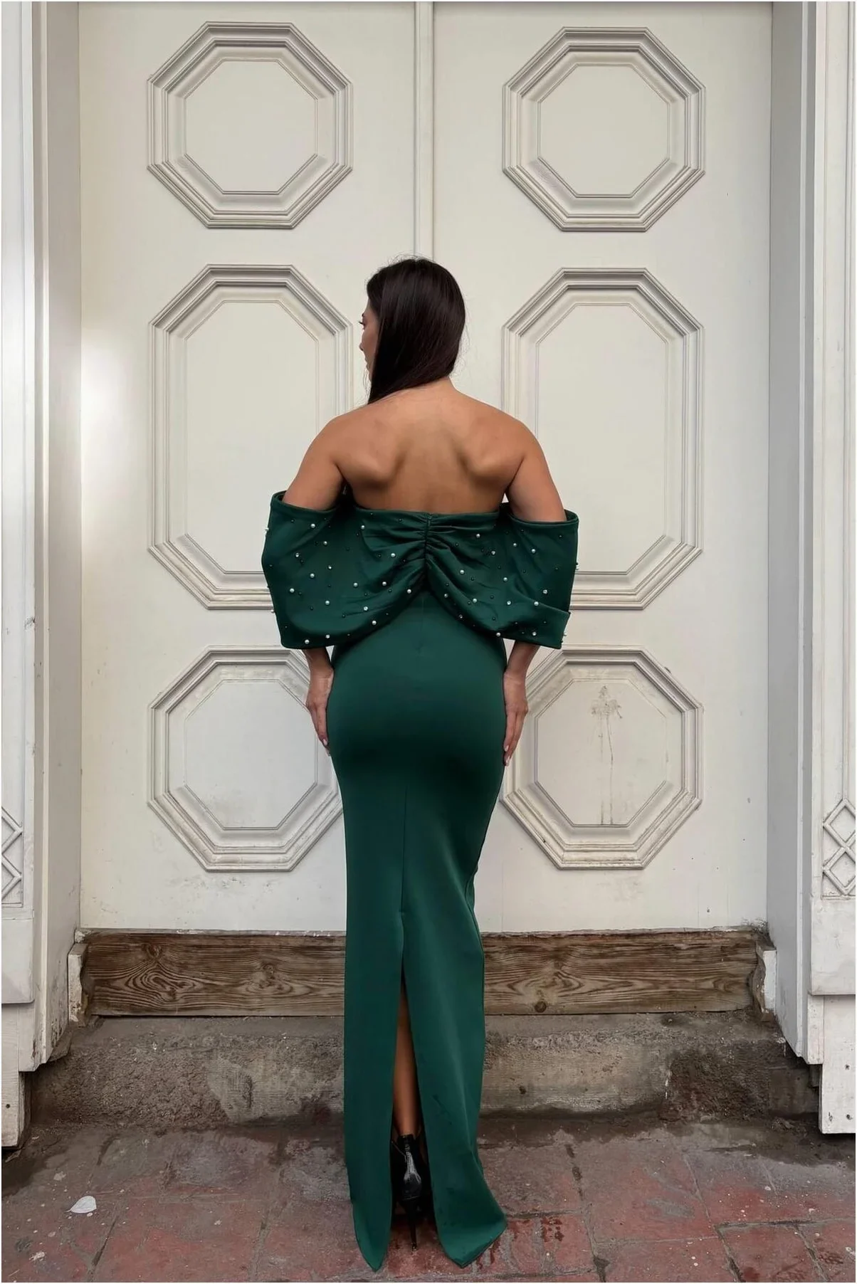Kadın Trend Model Esnek Tül Kumaş Straplez Abiye Elbise görsel 4