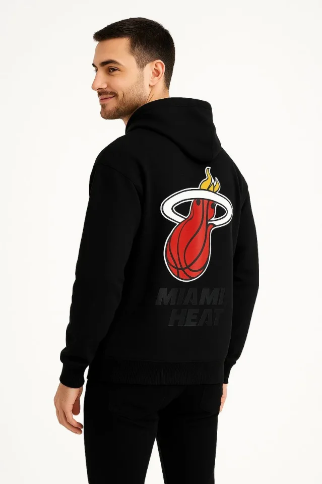 Üç İplik Kapüşonlu Ön Ve Arka Baskılı SweatShirt Hoodie - Siyah görsel 4