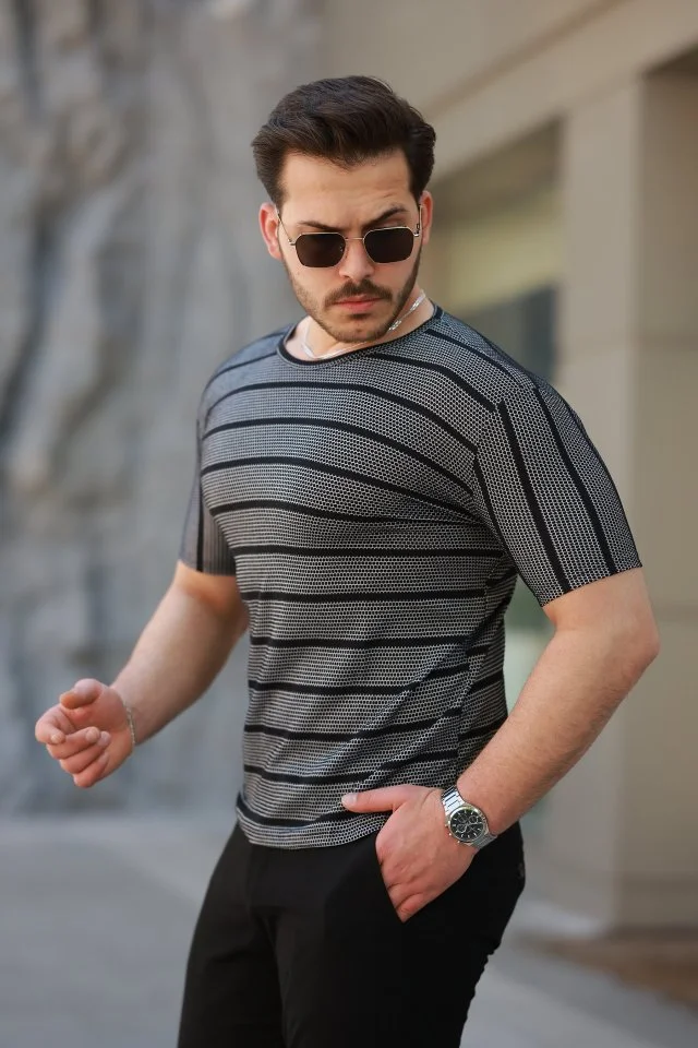 Erkek Petek Desenli Kısa Kollu T-shirt görsel 2