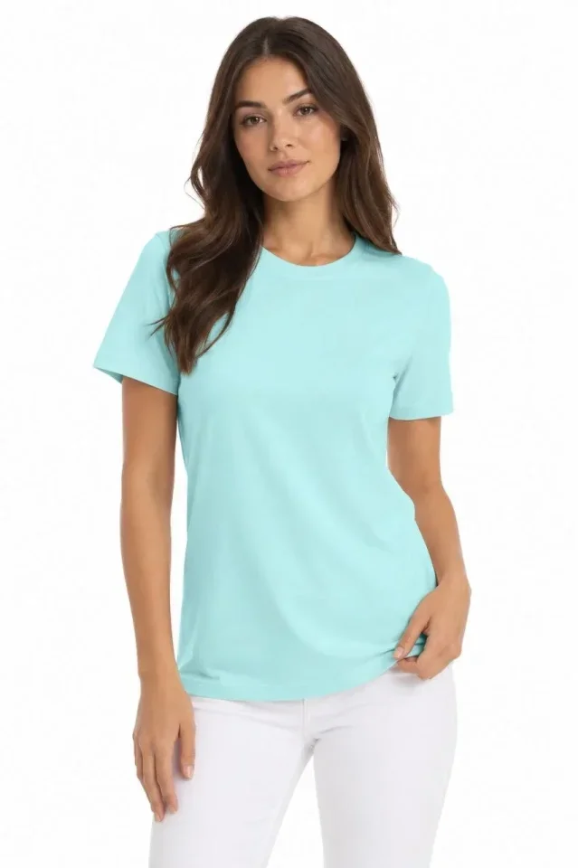 T-Shirt Bisiklet Yaka Slim Fit Likralı Tişört Günlük Basic Body - Turkuaz görsel 2