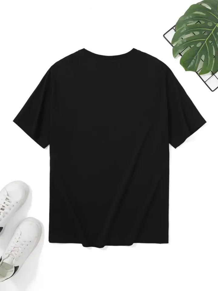 Baskılı Oversize Bisiklet Yaka T-shirt - Siyah görsel 3