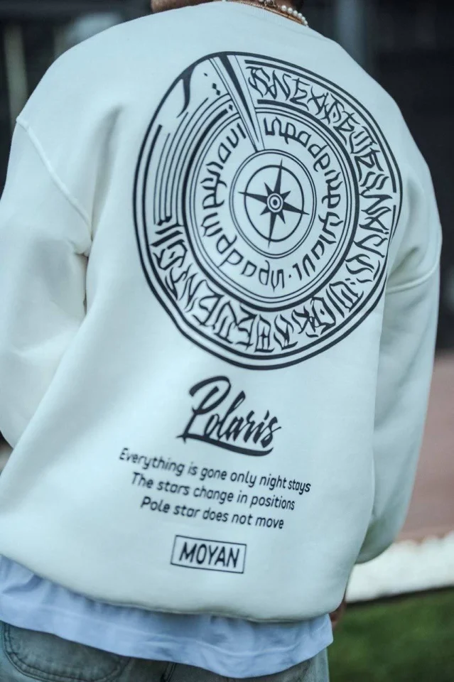 Kışlık Bisiklet Yaka Ön Ve Arka Baskılı SweatShirt - Beyaz görsel 3